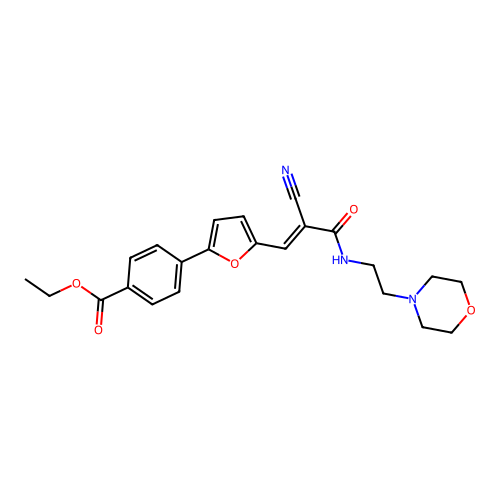 Ethyl 4-[5-[2-cyano-2-(2-morpholin-4-ylethylcarbamoyl)ethenyl]-2-furyl]benzoate structure