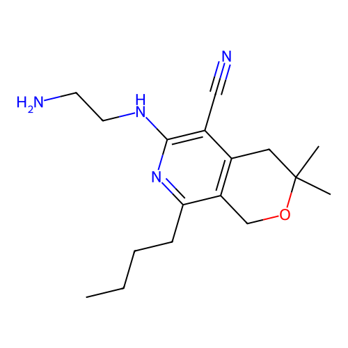 6-[(2-aminoethyl)amino]-8-butyl-3,3-dimethyl-3,4-dihydro-1H-pyrano[3,4-c]pyridine-5-carbonitrile structure