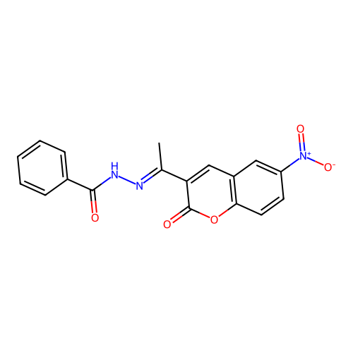 N'-[(1E)-1-(6-nitro-2-oxo-2H-chromen-3-yl)ethylidene]benzohydrazide structure