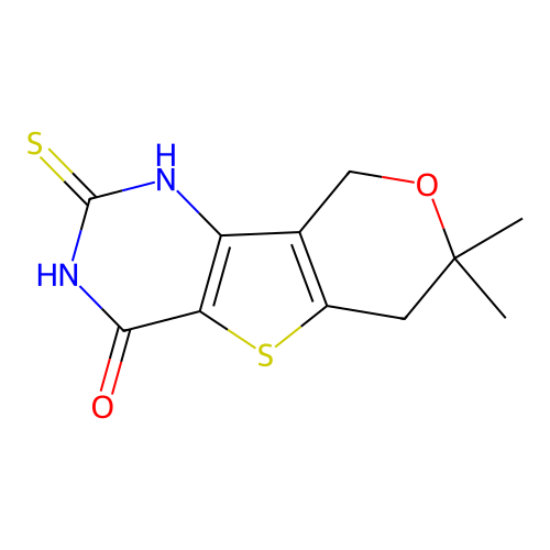2-mercapto-7,7-dimethyl-6,7-dihydro-3H-pyrano[3',4':4,5]thieno[3,2-d]pyrimidin-4(9H)-one structure
