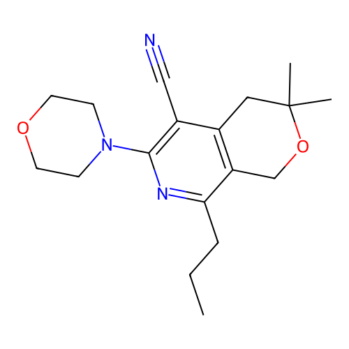 3,3-dimethyl-6-morpholin-4-yl-8-propyl-1,4-dihydropyrano[3,4-c]pyridine-5-carbonitrile structure