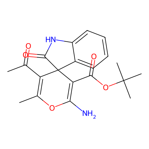 tert-butyl 3'-acetyl-6'-amino-2'-methyl-2-oxospiro[indoline-3,4'-pyran]-5'-carboxylate structure