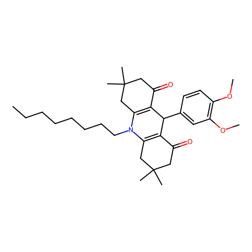 9-(3,4-dimethoxyphenyl)-3,3,6,6-tetramethyl-10-octyl-3,4,6,7,9,10-hexahydroacridine-1,8(2H,5H)-dione structure