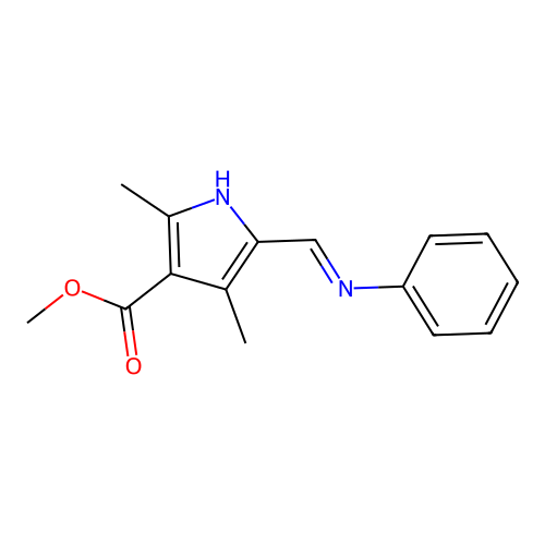 methyl 2,4-dimethyl-5-[(E)-(phenylimino)methyl]-1H-pyrrole-3-carboxylate structure