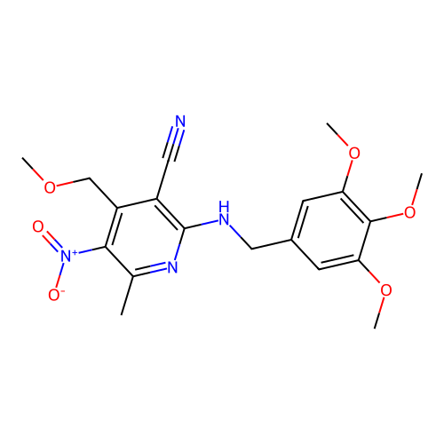 4-(methoxymethyl)-6-methyl-5-nitro-2-[(3,4,5-trimethoxyphenyl)methylamino]pyridine-3-carbonitrile structure