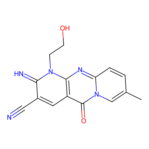 1-(2-hydroxyethyl)-2-imino-8-methyl-5-oxo-1,5-dihydro-2H-dipyrido[1,2-a:2',3'-d]pyrimidine-3-carbonitrile structure