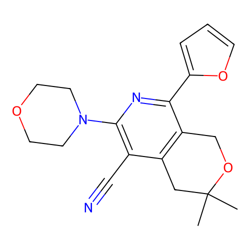 8-(furan-2-yl)-3,3-dimethyl-6-(morpholin-4-yl)-3,4-dihydro-1H-pyrano[3,4-c]pyridine-5-carbonitrile structure