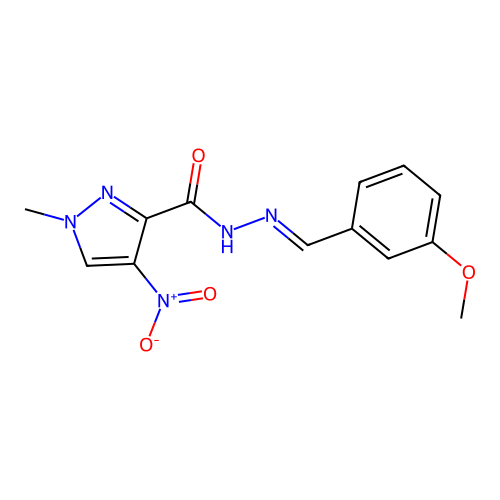 (E)-N'-(3-methoxybenzylidene)-1-methyl-4-nitro-1H-pyrazole-3-carbohydrazide structure