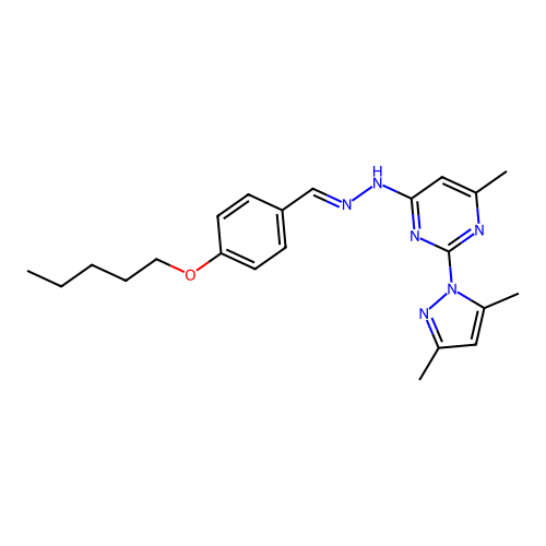 2-(3,5-dimethyl-1H-pyrazol-1-yl)-4-methyl-6-{(2E)-2-[4-(pentyloxy)benzylidene]hydrazinyl}pyrimidine structure