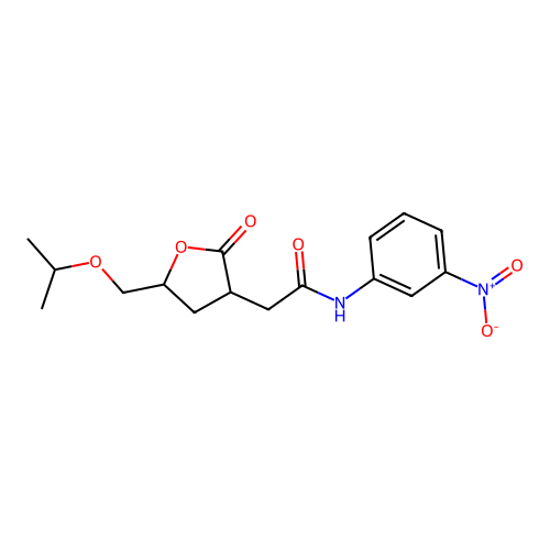 2-(5-(isopropoxymethyl)-2-oxotetrahydrofuran-3-yl)-N-(3-nitrophenyl)acetamide structure