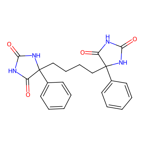 5,5'-(Butane-1,4-diyl)bis(5-phenylimidazolidine-2,4-dione) structure