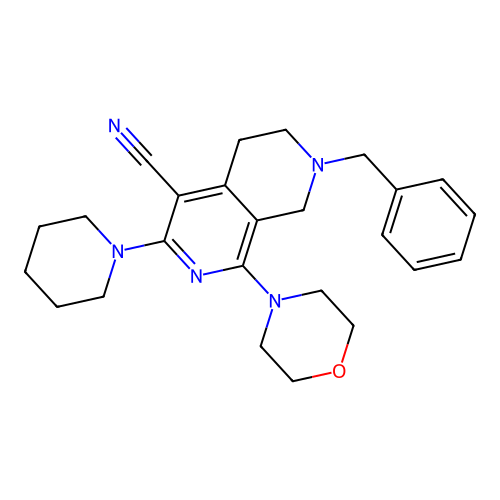 7-benzyl-1-morpholin-4-yl-3-(1-piperidyl)-6,8-dihydro-5H-2,7-naphthyridine-4-carbonitrile structure