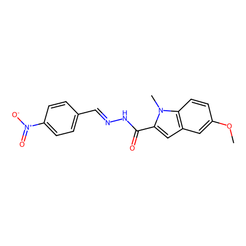 (E)-5-methoxy-1-methyl-N'-(4-nitrobenzylidene)-1H-indole-2-carbohydrazide structure