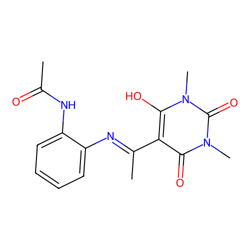 N-[2-[1-(1,3-dimethyl-2,4,6-trioxo-1,3-diazinan-5-ylidene)ethylamino]phenyl]acetamide structure