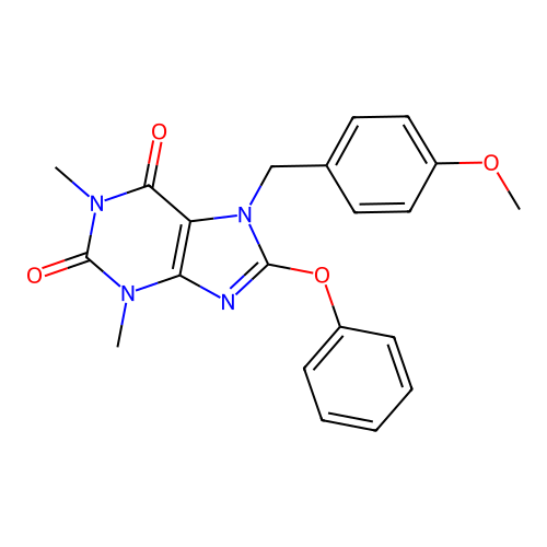 7-(4-methoxybenzyl)-1,3-dimethyl-8-phenoxy-3,7-dihydro-1H-purine-2,6-dione structure
