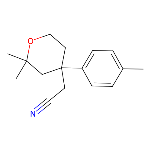 [2,2-dimethyl-4-(4-methylphenyl)tetrahydro-2H-pyran-4-yl]acetonitrile structure