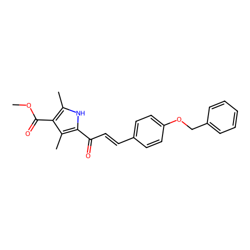 (E)-methyl 5-(3-(4-(benzyloxy)phenyl)acryloyl)-2,4-dimethyl-1H-pyrrole-3-carboxylate structure