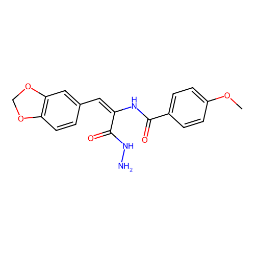 N-[(1E)-1-(1,3-benzodioxol-5-yl)-3-hydrazinyl-3-oxoprop-1-en-2-yl]-4-methoxybenzamide structure