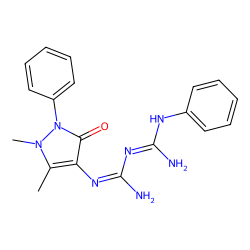 N-(1,5-dimethyl-3-oxo-2-phenyl-2,3-dihydro-1H-pyrazol-4-yl)-1-3-phenylcarbamimidamidomethanimidamide structure