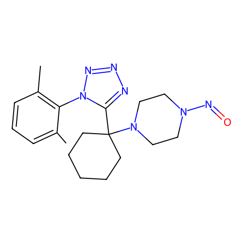 1-(1-(1-(2,6-dimethylphenyl)-1H-tetrazol-5-yl)cyclohexyl)-4-nitrosopiperazine structure