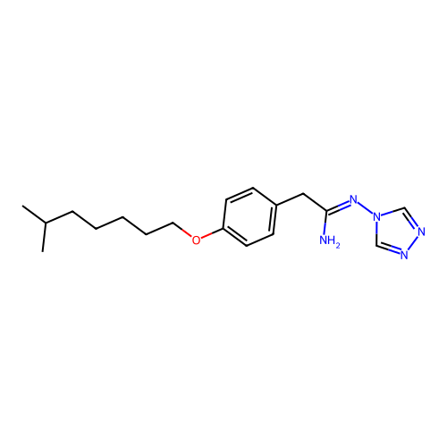 (1Z)-2-{4-[(6-methylheptyl)oxy]phenyl}-N'-(4H-1,2,4-triazol-4-yl)ethanimidamide structure
