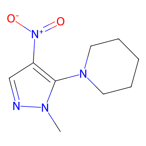 1-(1-methyl-4-nitro-1H-pyrazol-5-yl)piperidine structure