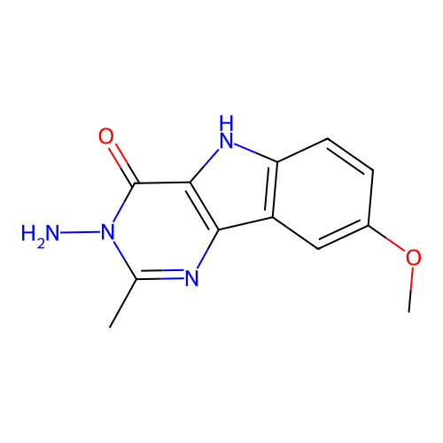 3-amino-8-methoxy-2-methyl-3,5-dihydro-4H-pyrimido[5,4-b]indol-4-one structure