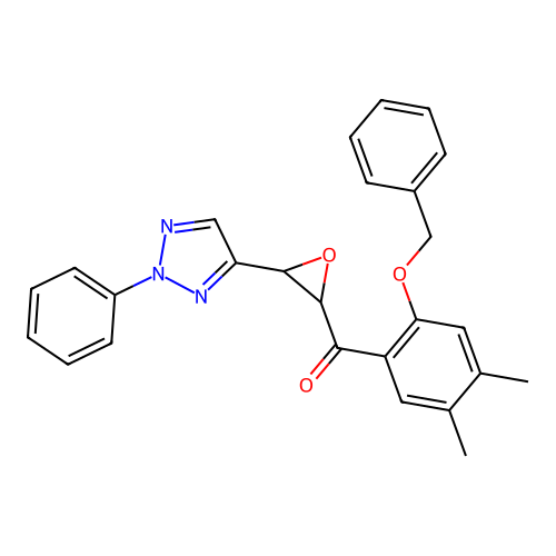 (4,5-dimethyl-2-phenylmethoxyphenyl)-[3-(2-phenyltriazol-4-yl)oxiran-2-yl]methanone structure