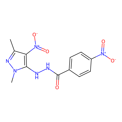 N'-(1,3-dimethyl-4-nitro-1H-pyrazol-5-yl)-4-nitrobenzohydrazide structure