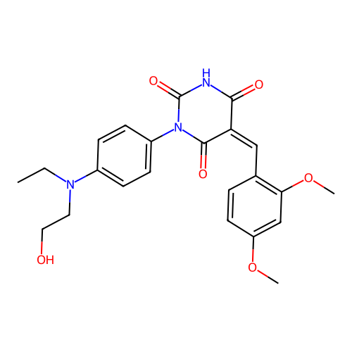 (5Z)-5-(2,4-dimethoxybenzylidene)-3-{4-[ethyl(2-hydroxyethyl)amino]phenyl}-6-hydroxypyrimidine-2,4(3H,5H)-dione structure