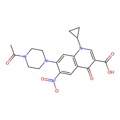 7-(4-acetylpiperazin-1-yl)-1-cyclopropyl-6-nitro-4-oxo-1,4-dihydroquinoline-3-carboxylic acid structure