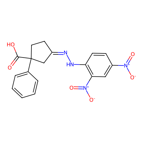 (3Z)-3-[2-(2,4-dinitrophenyl)hydrazinylidene]-1-phenylcyclopentanecarboxylic acid structure