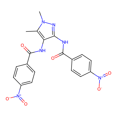 N,N'-(1,5-dimethyl-1H-pyrazole-3,4-diyl)bis(4-nitrobenzamide) structure