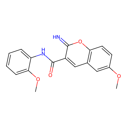 2-imino-6-methoxy-N-(2-methoxyphenyl)-2H-chromene-3-carboxamide structure