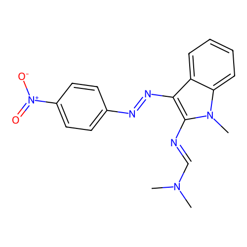 N,N-dimethyl-N'-[1-methyl-3-[(4-nitrophenyl)diazenyl]indol-2-yl]methanimidamide structure