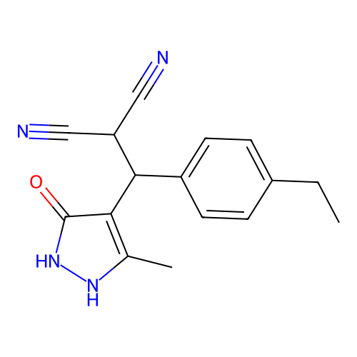 [(4-ethylphenyl)(5-hydroxy-3-methyl-1H-pyrazol-4-yl)methyl]propanedinitrile structure