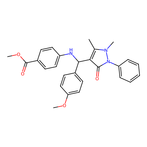 methyl 4-(((1,5-dimethyl-3-oxo-2-phenyl-2,3-dihydro-1H-pyrazol-4-yl)(4-methoxyphenyl)methyl)amino)benzoate structure