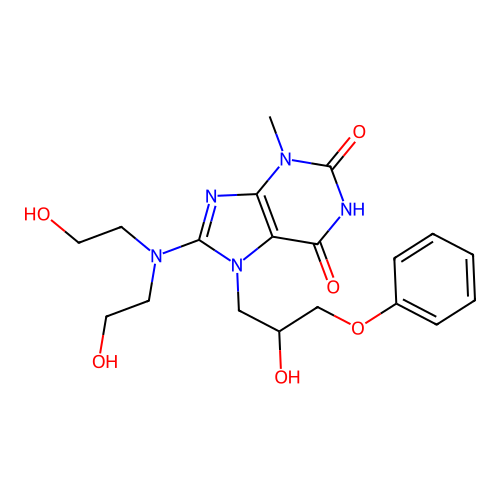 8-(bis(2-hydroxyethyl)amino)-7-(2-hydroxy-3-phenoxy-propyl)-3-methyl-purine-2,6-dione structure