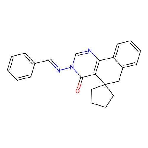 (E)-3-(benzylideneamino)-3H-spiro[benzo[h]quinazoline-5,1'-cyclopentan]-4(6H)-one structure