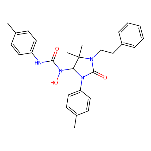 1-(5,5-dimethyl-2-oxo-1-phenethyl-3-(p-tolyl)imidazolidin-4-yl)-1-hydroxy-3-(p-tolyl)urea structure