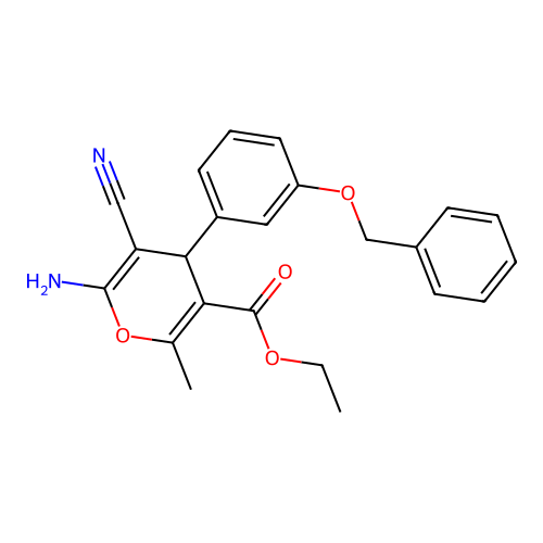 ethyl 6-amino-4-[3-(benzyloxy)phenyl]-5-cyano-2-methyl-4H-pyran-3-carboxylate structure