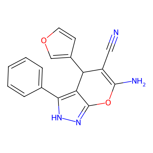 6-Amino-4-(furan-3-yl)-3-phenyl-1,4-dihydropyrano[2,3-c]pyrazole-5-carbonitrile structure