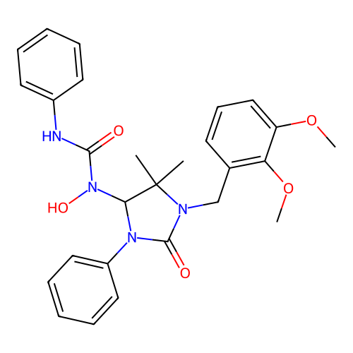 1-(1-(2,3-dimethoxybenzyl)-5,5-dimethyl-2-oxo-3-phenylimidazolidin-4-yl)-1-hydroxy-3-phenylurea structure