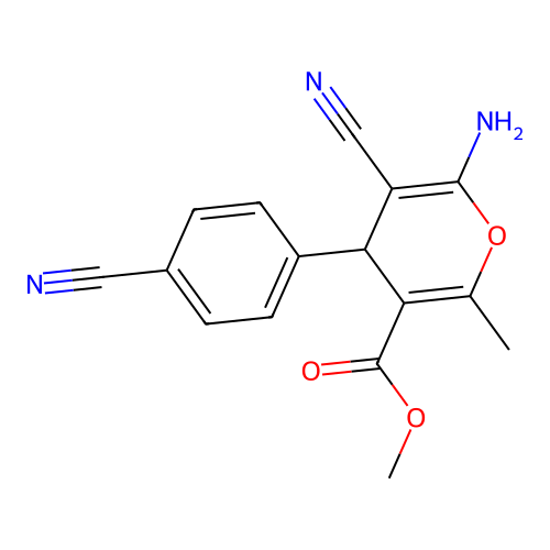 methyl 6-amino-5-cyano-4-(4-cyanophenyl)-2-methyl-4H-pyran-3-carboxylate structure