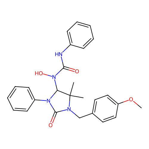 1-hydroxy-1-(1-(4-methoxybenzyl)-5,5-dimethyl-2-oxo-3-phenylimidazolidin-4-yl)-3-phenylurea structure