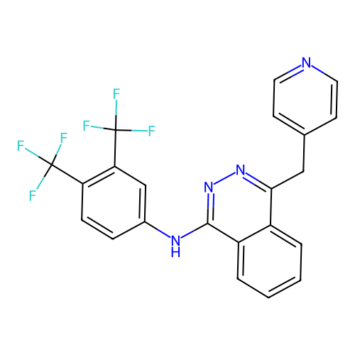 N-[3,4-bis(trifluoromethyl)phenyl]-4-(pyridin-4-ylmethyl)phthalazin-1-amine structure