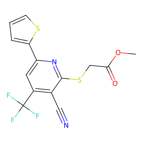 Methyl 2-{[3-cyano-6-(2-thienyl)-4-(trifluoromethyl)-2-pyridyl]sulfanyl}acetate structure