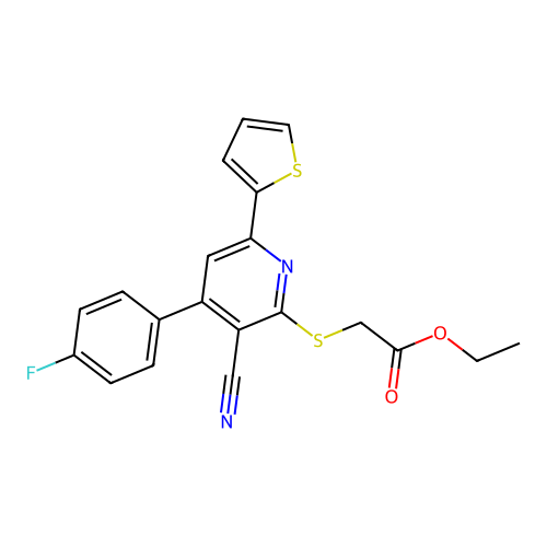 Ethyl {[3-cyano-4-(4-fluorophenyl)-6-thien-2-ylpyridin-2-yl]thio}acetate structure