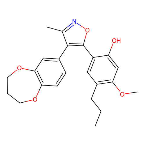 2-[4-(3,4-dihydro-2H-1,5-benzodioxepin-7-yl)-3-methyl-1,2-oxazol-5-yl]-5-methoxy-4-propylphenol structure