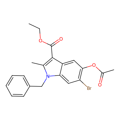 Ethyl 5-(acetyloxy)-1-benzyl-6-bromo-2-methyl-1H-indole-3-carboxylate structure
